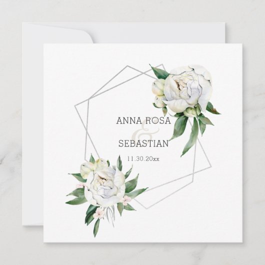 *~* PEONY AR15 Floral QR RSVP Lijst Wedding Kaart (Voorkant)