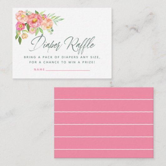 Peony Baby shower Diaper Raffle Informatiekaartje (Voorkant / Achterkant)
