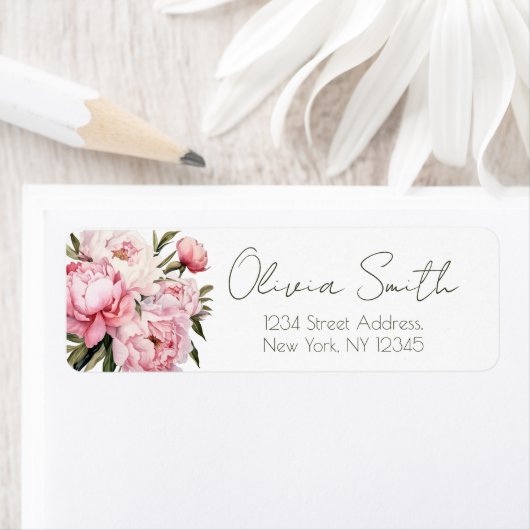 Peony baby shower Elegant retour adreslabel Etiket (Insitu)