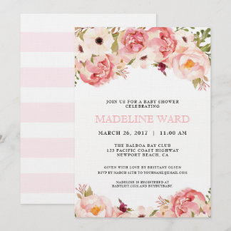 Peony Baby shower Invitation Kaart