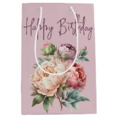 Peony Birthday Bouquet op Roze Medium Cadeauzakje (Voorkant)