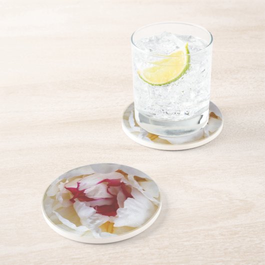 Peony-bladen Zandsteen Onderzetter (Zijkant)