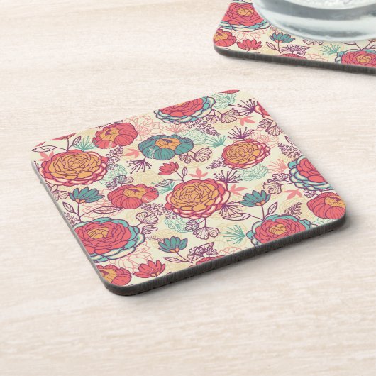 Peony-bloemen en -bladeren bier onderzetter (Linkerzijde)