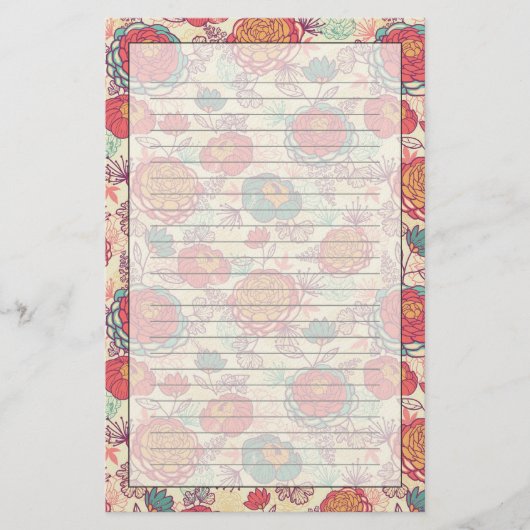 Peony-bloemen en -bladeren briefpapier (Voorkant)