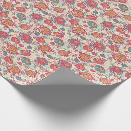 Peony-bloemen en -bladeren cadeaupapier (Hoek)