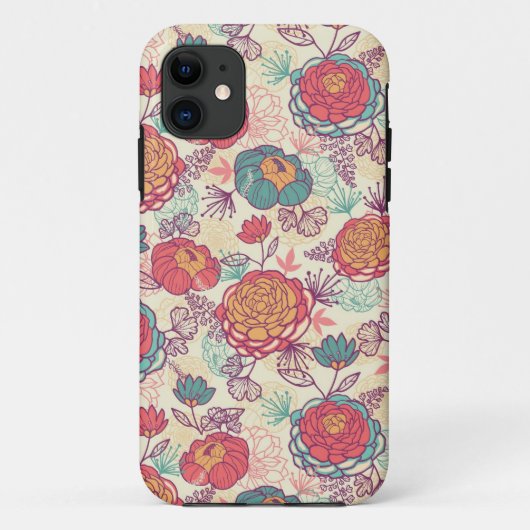 Peony-bloemen en -bladeren Case-Mate iPhone case (Achterkant)