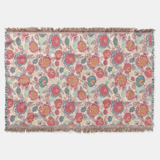 Peony-bloemen en -bladeren deken (Voorkant)