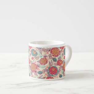Peony-bloemen en -bladeren espresso kop