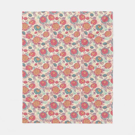 Peony-bloemen en -bladeren fleece deken (Voorkant)