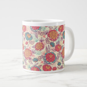 Peony-bloemen en -bladeren grote koffiekop