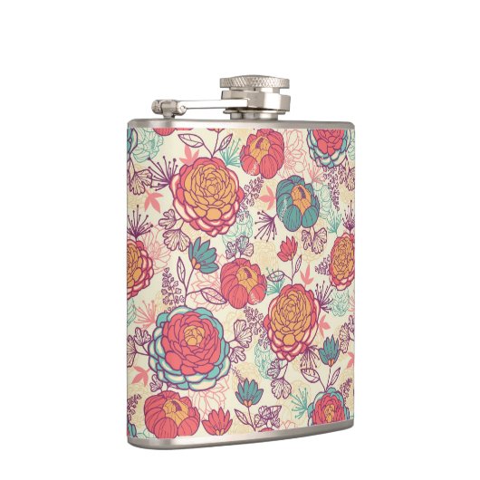 Peony-bloemen en -bladeren heupfles (Rechts)