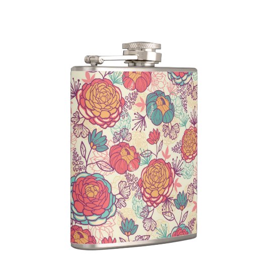 Peony-bloemen en -bladeren heupfles (Rechts)