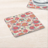 Peony-bloemen en -bladeren kartonnen onderzetters (Schuin)