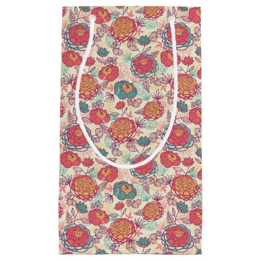 Peony-bloemen en -bladeren klein cadeauzakje (Voorkant)