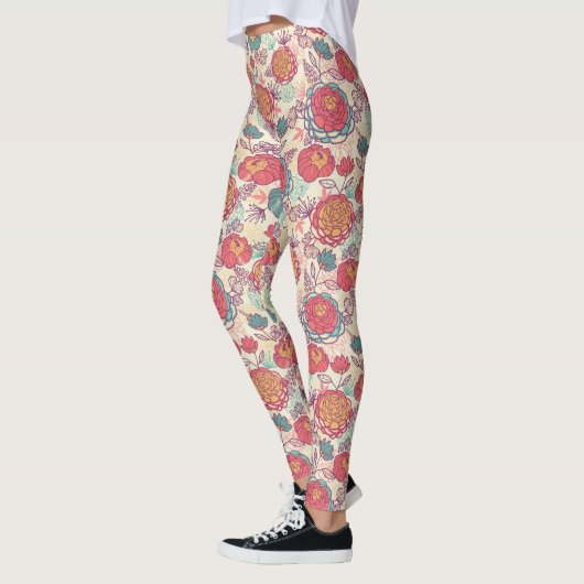 Peony-bloemen en -bladeren leggings (Links)