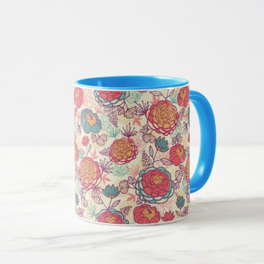 Peony-bloemen en -bladeren mok (Voorkant rechts)