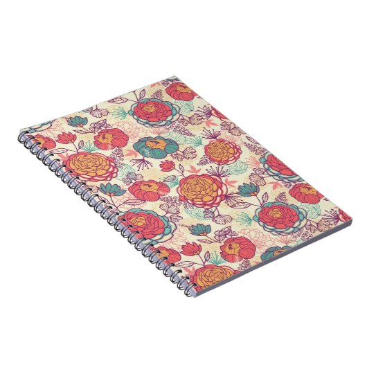 Peony-bloemen en -bladeren notitieboek (Rechterzijde)