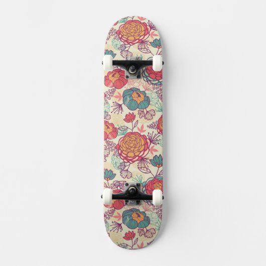 Peony-bloemen en -bladeren persoonlijk skateboard (Voorkant)