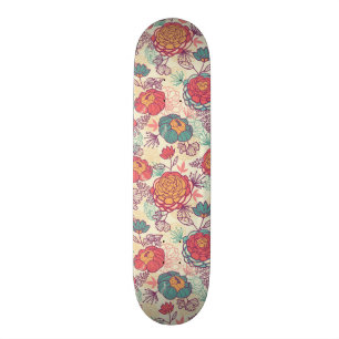 Peony-bloemen en -bladeren persoonlijk skateboard