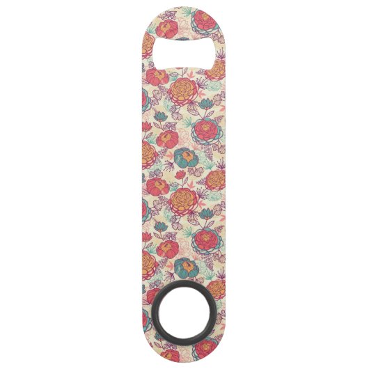 Peony-bloemen en -bladeren speed flessenopener (Voorkant)