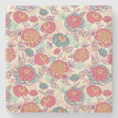 Peony-bloemen en -bladeren stenen onderzetter (Voorkant)