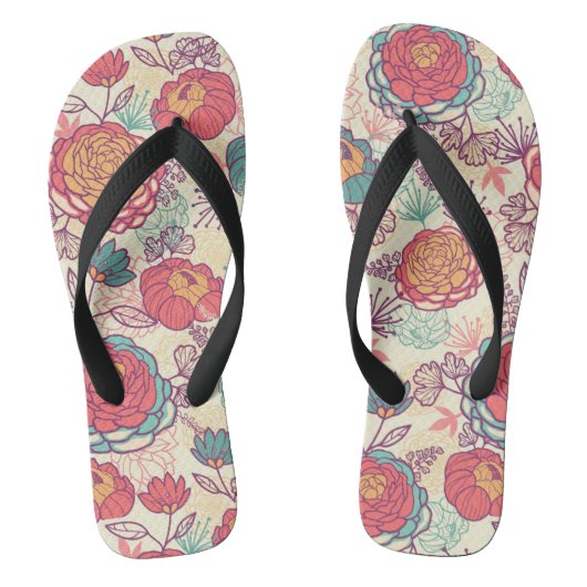 Peony-bloemen en -bladeren teenslippers (Voetbed)