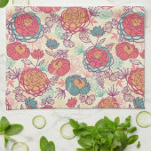 Peony-bloemen en -bladeren theedoek (Gevouwen)