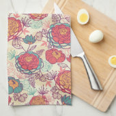 Peony-bloemen en -bladeren theedoek (Quarter Fold)