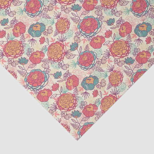 Peony-bloemen en -bladeren tissuepapier (Detail)