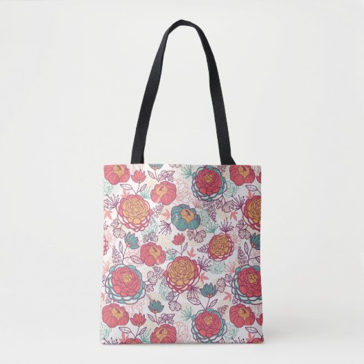 Peony-bloemen en -bladeren tote bag (Voorkant)