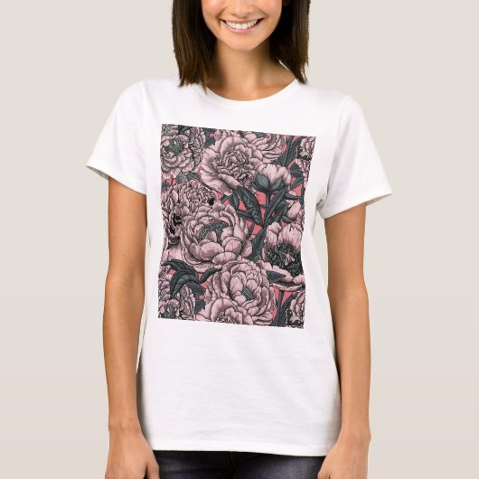 Peony-bloemen en -moten T-Shirt (Voorkant)
