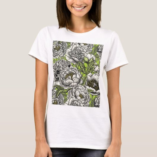 Peony-bloemen en -moten t-shirt (Voorkant)