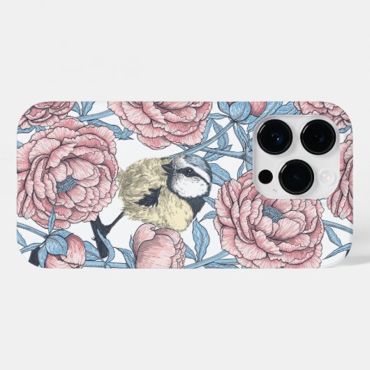 Peony-bloemen en -vogels Case-Mate iPhone case (Achterkant (horizontaal))