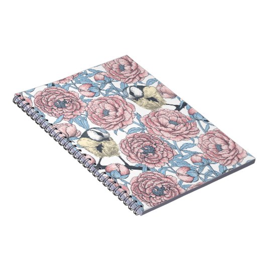 Peony-bloemen en -vogels notitieboek (Rechterzijde)