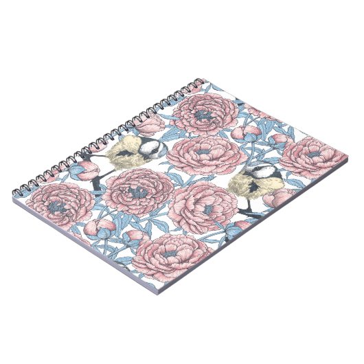 Peony-bloemen en -vogels notitieboek (Linkerzijde)