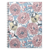 Peony-bloemen en -vogels notitieboek (Voorkant)