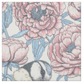 Peony-bloemen en -vogels stof (Swatch)
