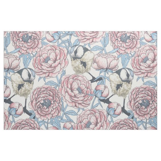 Peony-bloemen en -vogels stof (Fat Quarter)