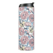 Peony-bloemen en -vogels thermosbeker (Gedraaid links)