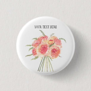 Peony bloemen pastel Waterverf rustige bruiloft Ronde Button 3,2 Cm