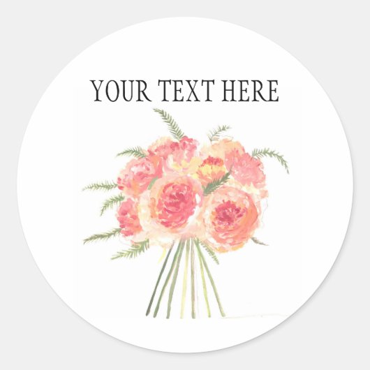 Peony bloemen pastel Waterverf rustige bruiloft Ronde Sticker (Voorkant)