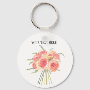 Peony bloemen pastel Waterverf rustige bruiloft Sleutelhanger