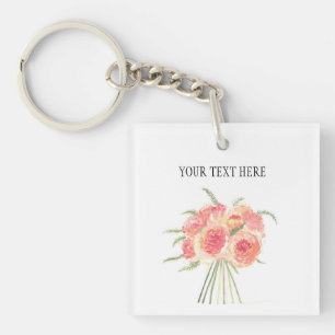 Peony bloemen pastel Waterverf rustige bruiloft Sleutelhanger