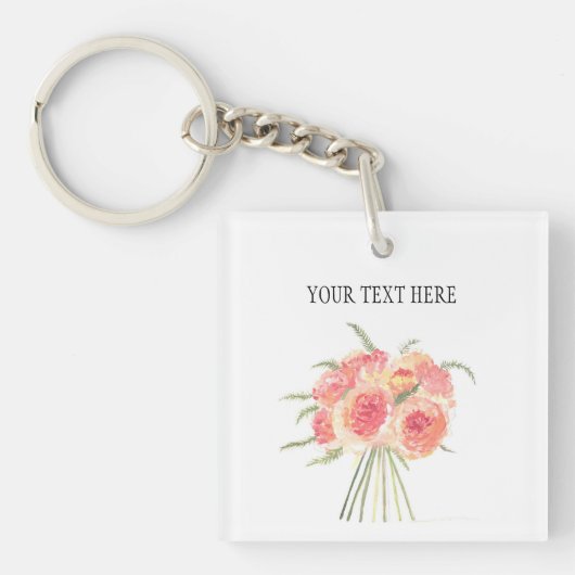 Peony bloemen pastel Waterverf rustige bruiloft Sleutelhanger (voorkant)