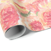 Peony bloemen pastel Waterverf rustige bruiloft Wr Cadeaupapier (Rol Hoek)