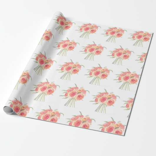Peony bloemen pastel Waterverf rustige bruiloft Wr Cadeaupapier (Uitgerold)