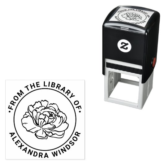  Peony Bloom Blossom Library Boeknaam Zelfinktende Stempel (In situ)