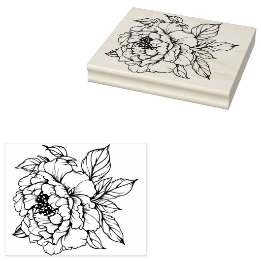 Peony Bloom Line art Rubberstempel (Gestempeld)