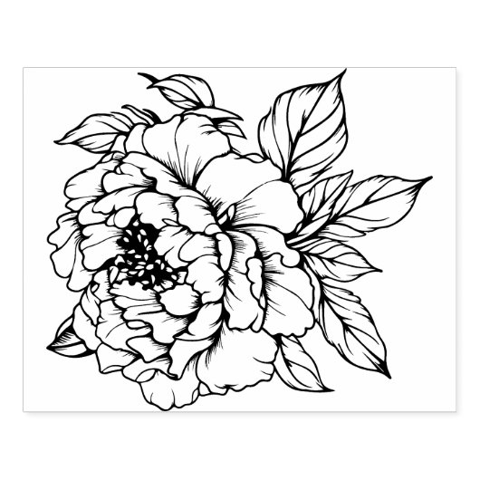 Peony Bloom Line art Rubberstempel (Afrduk)
