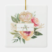 Peony Bloom monogram naam Ceramic Decoration Keramisch Ornament (Achterkant)